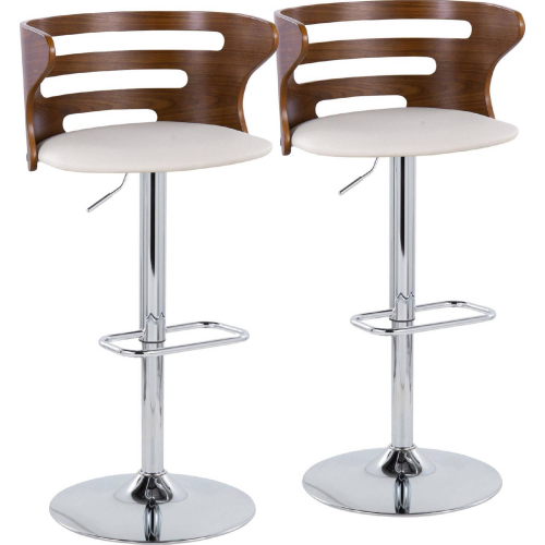 Cosi Adjustable Swivel Bar Stool in Chrome, Walnut Wood & Brown Leatherette (Set of 2)